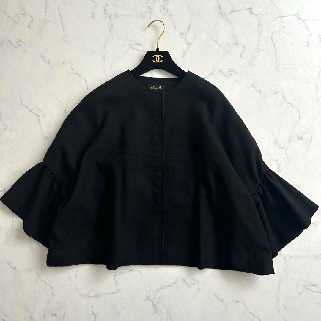 ドゥロワー ノーカラー フレアスリーブ ジャケット 36 ブラック
