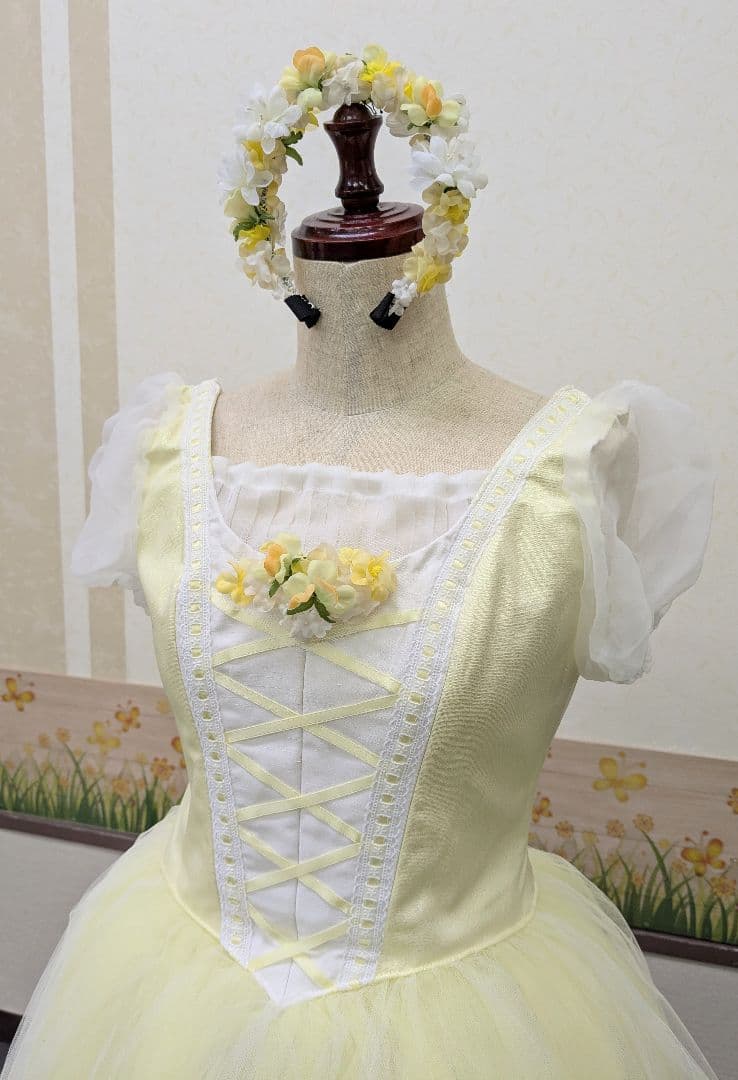 バレエ衣裳/ジュニア·大人 淡イエロー/ワルツ 9着セット　頭飾り付き