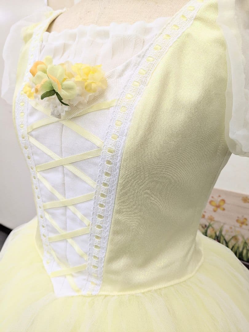 バレエ衣裳/ジュニア·大人 淡イエロー/ワルツ 9着セット　頭飾り付き