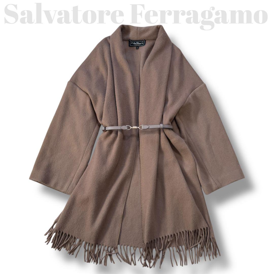 サルヴァトーレ・フェラガモ カシミヤ100% フリンジ ロングコート S