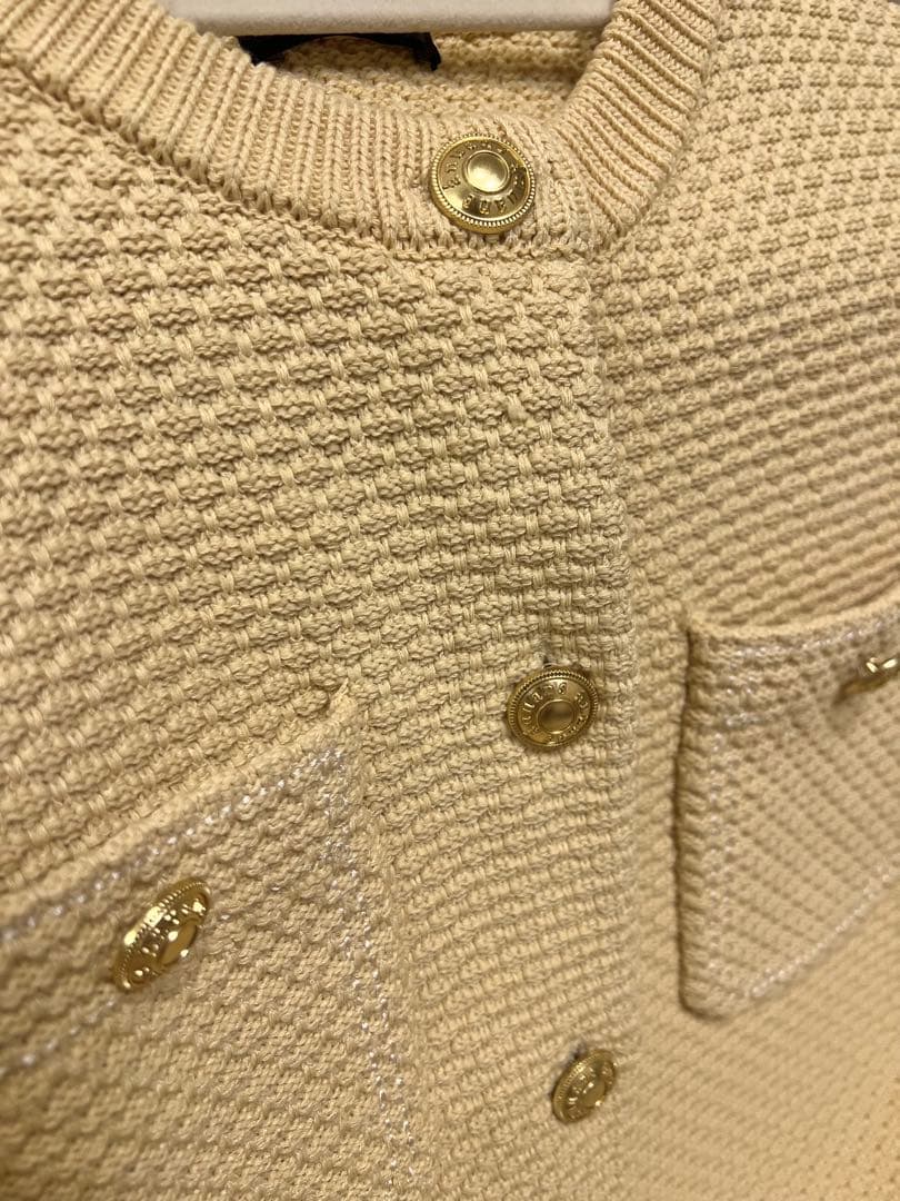 anuans ノーカラーニットジャケット　イエロー　M