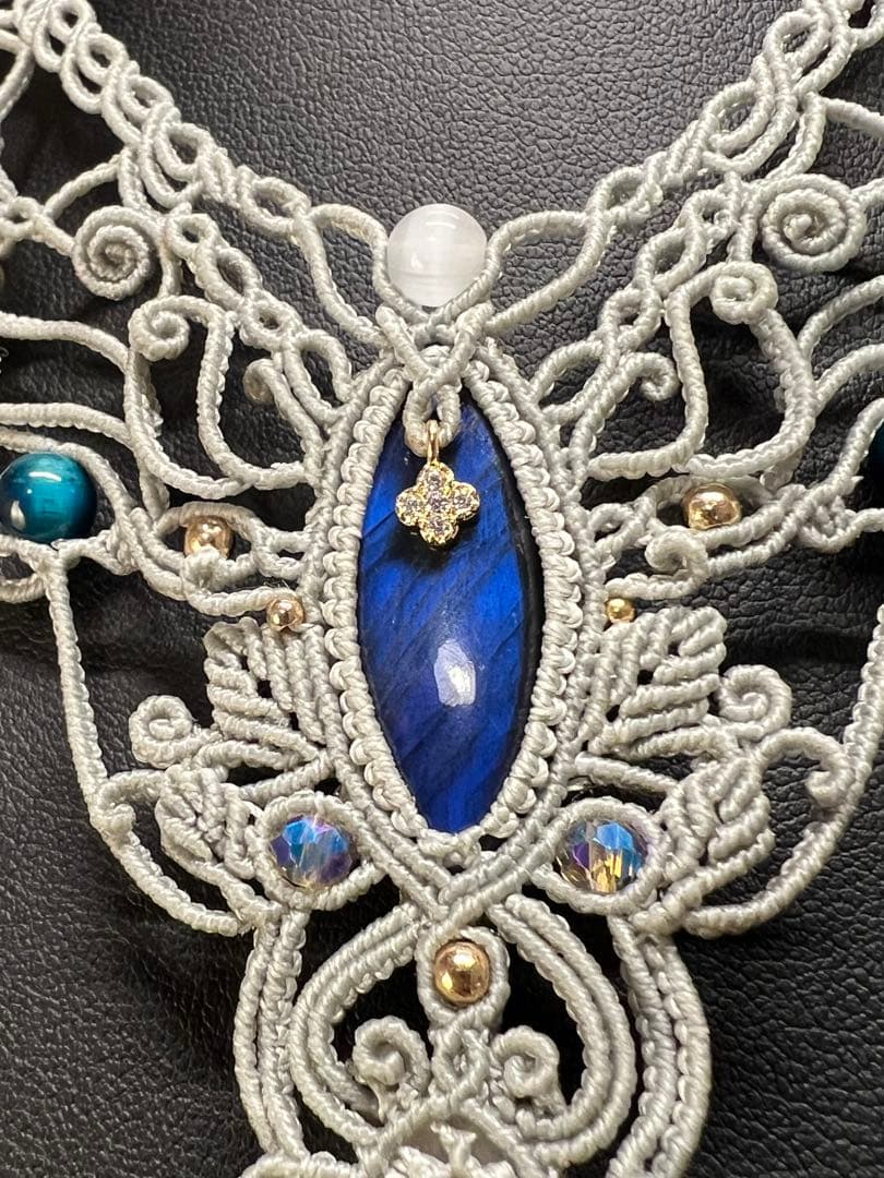 【handmade】マクラメ×ラブラドライト ムーンストーンネックレス