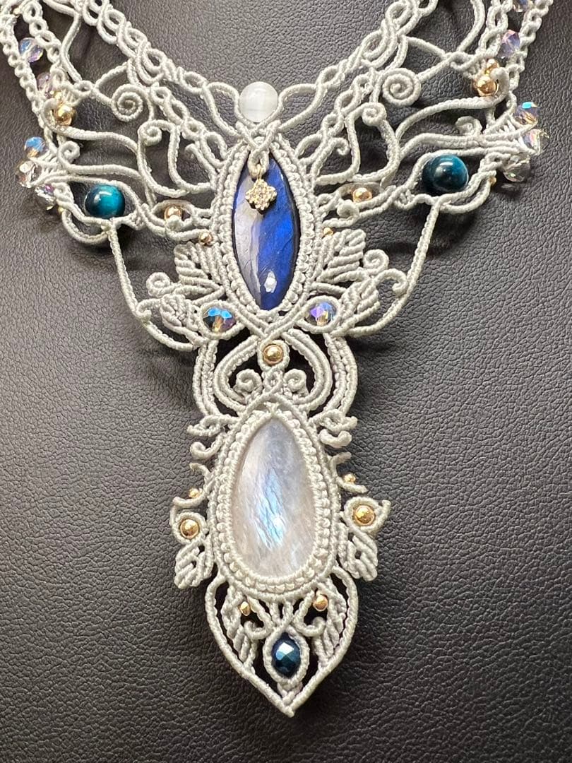 【handmade】マクラメ×ラブラドライト ムーンストーンネックレス