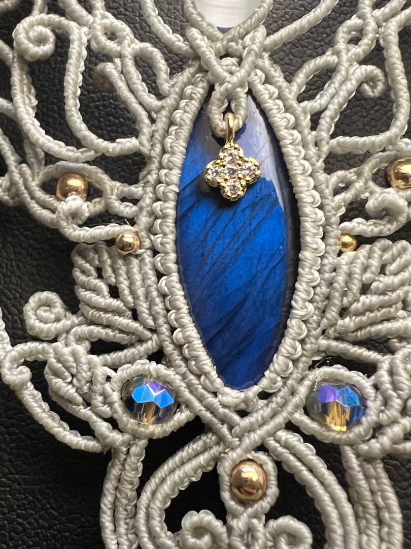 【handmade】マクラメ×ラブラドライト ムーンストーンネックレス