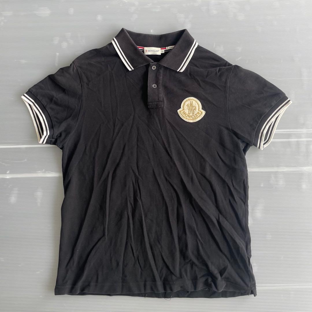 $ MONCLER ブラック ポロシャツ　ワッペン　Slim Fit コットン