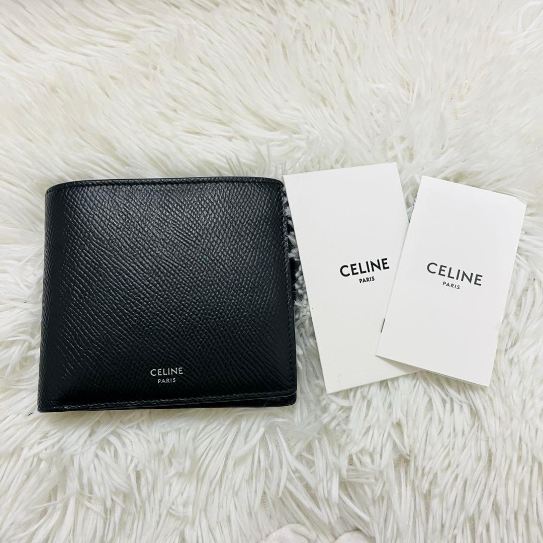 極美✨CELINE 二つ折り財布 バイフォールド レザー ブラック 新作