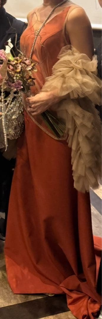 カラードレスチュールテラコッタニュアンス　キャミドレス　二次会パーティードレス
