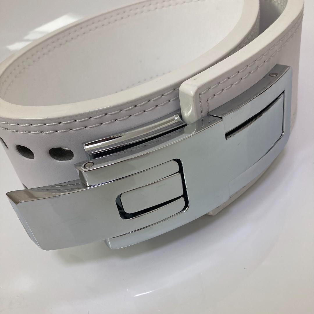 パワーベルト レバーアクション XL size 本革 WHITE/光沢銀 可変式