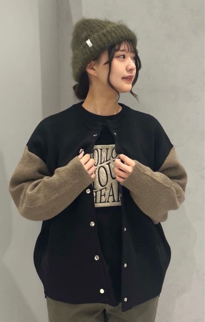 【新品未使用】ヤマダヤ　CLOVE バイカラーニットブルゾン　ブラック