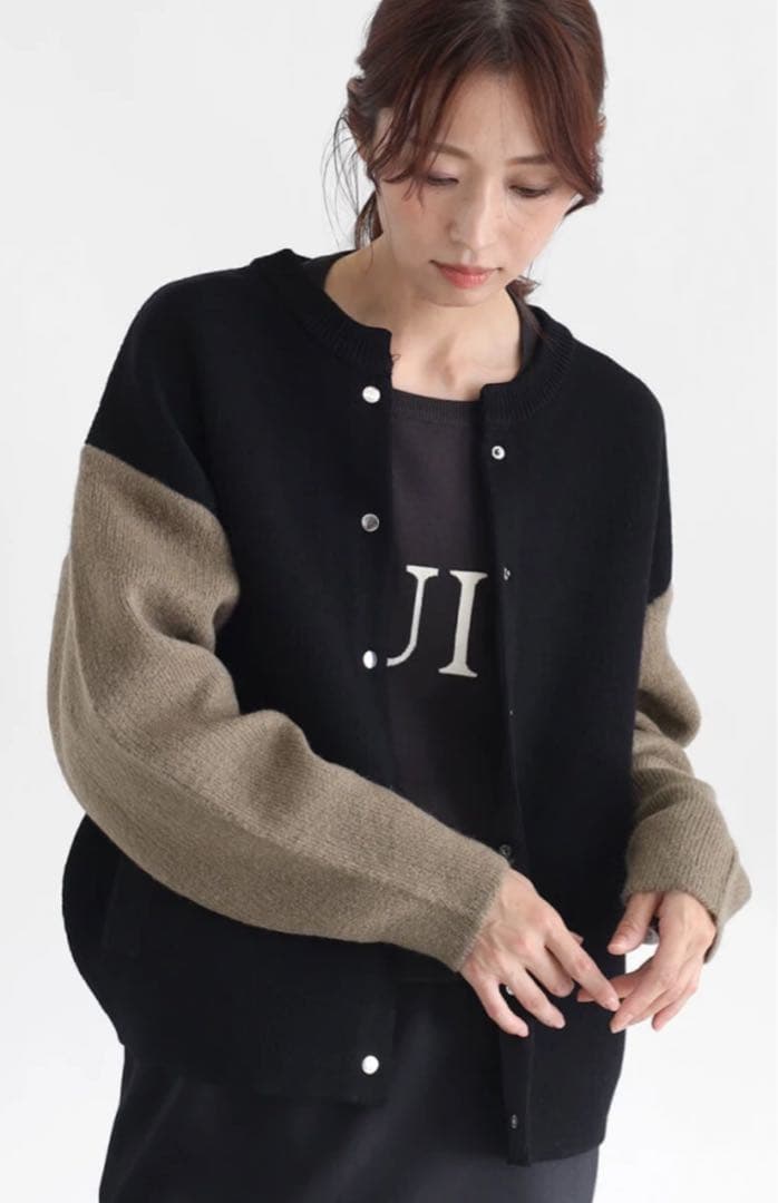 【新品未使用】ヤマダヤ　CLOVE バイカラーニットブルゾン　ブラック