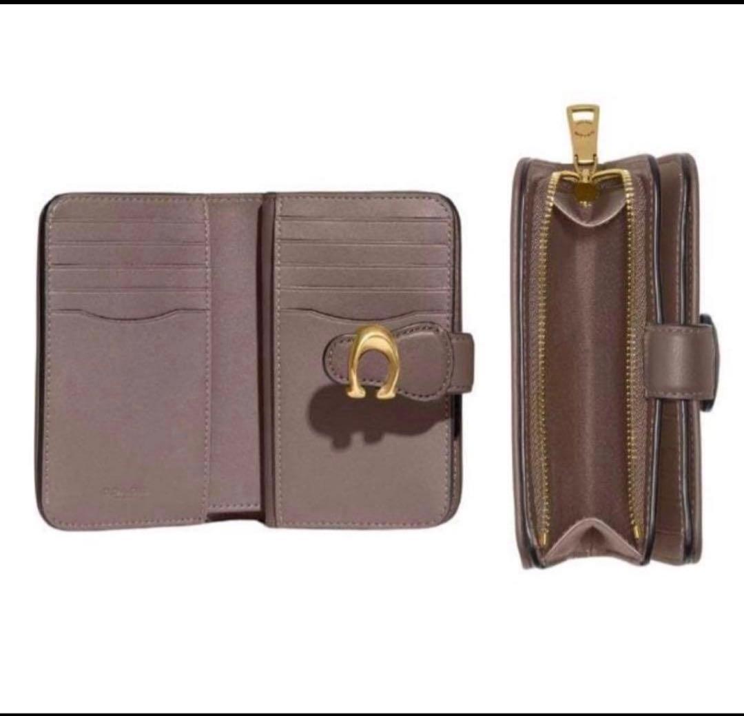 初売り　コーチCOACHタビー高級スムースレザー二つ折り財布　グレージュ