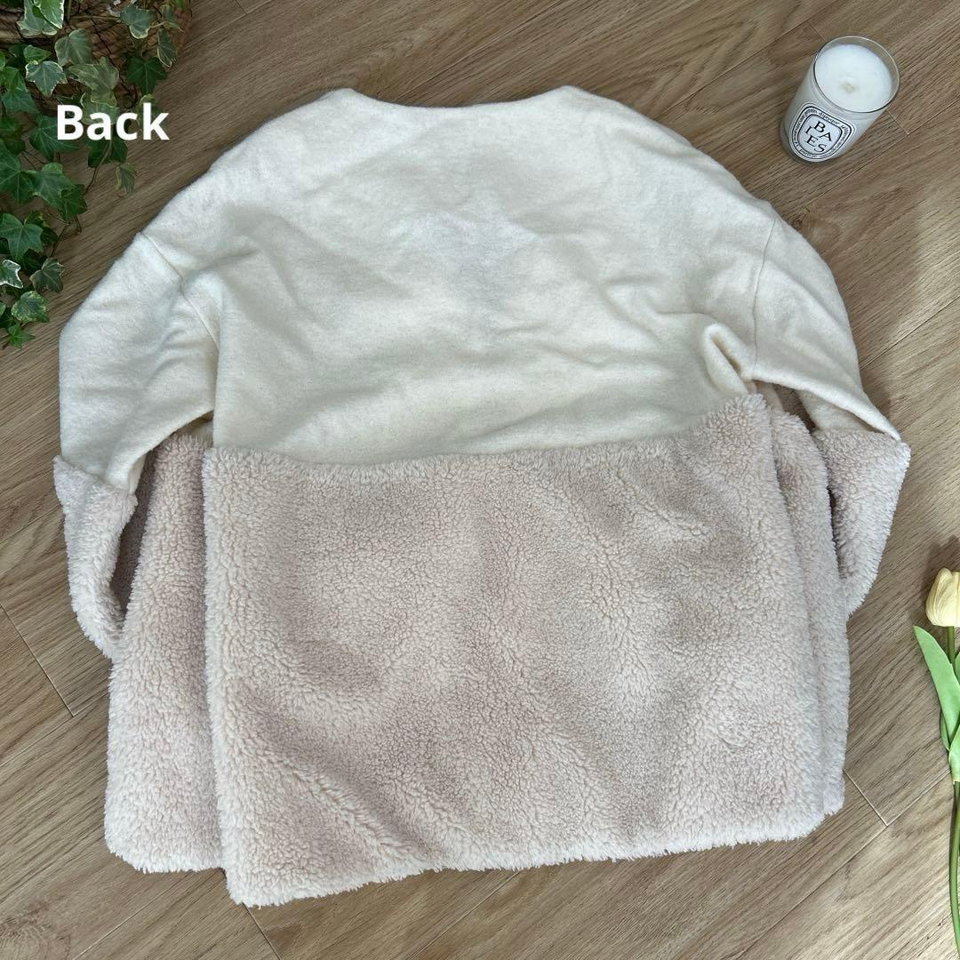 yoriヨリ　Vネックファーショートコート　Fフリーサイズ　ホワイト　ボア切替