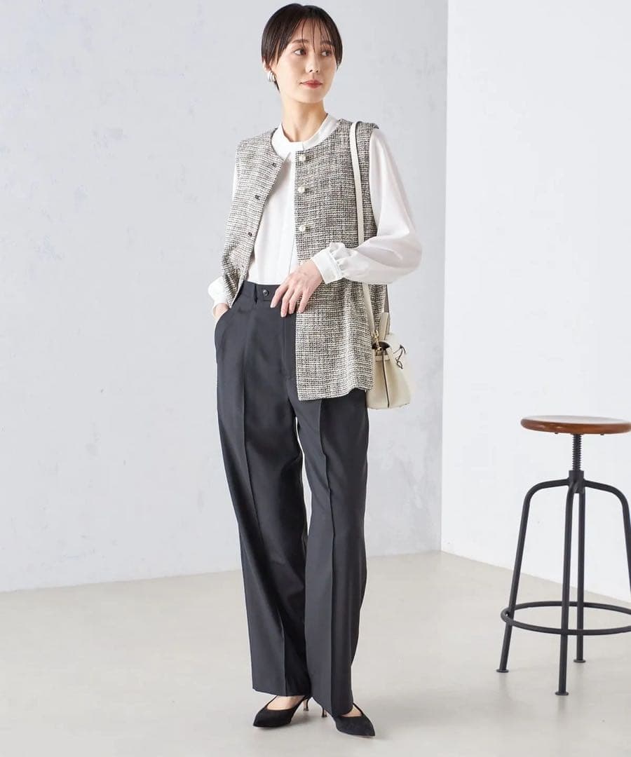 ships スラブ ツイード ジレ25SS パールボタン ベストサイズF