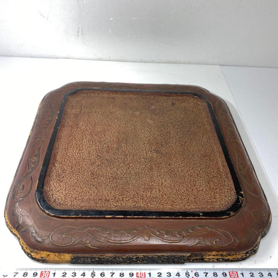 時代　琉球　木彫　盆　33×33㎝　東な7-0304③