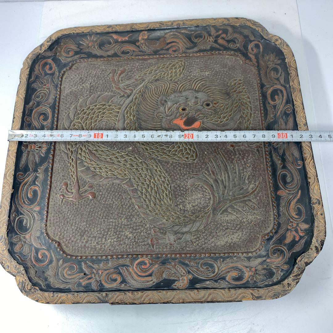 時代　琉球　木彫　盆　33×33㎝　東な7-0304③