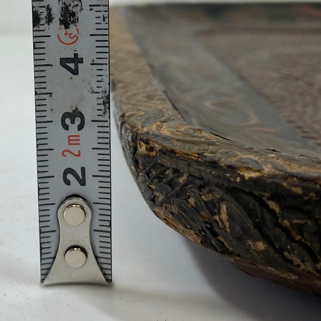 時代　琉球　木彫　盆　33×33㎝　東な7-0304③