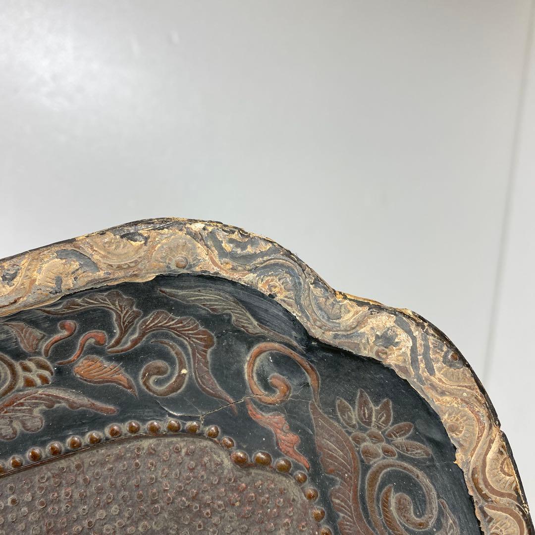 時代　琉球　木彫　盆　33×33㎝　東な7-0304③