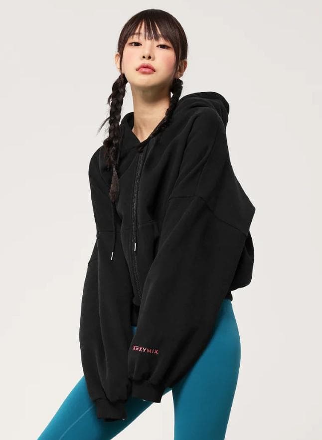 ゼクシィミックス ナッピングフード付き ジップアップ パーカー ブラック