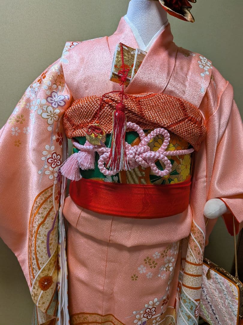 七五三用 7歳用　ピンクの花柄着物セット