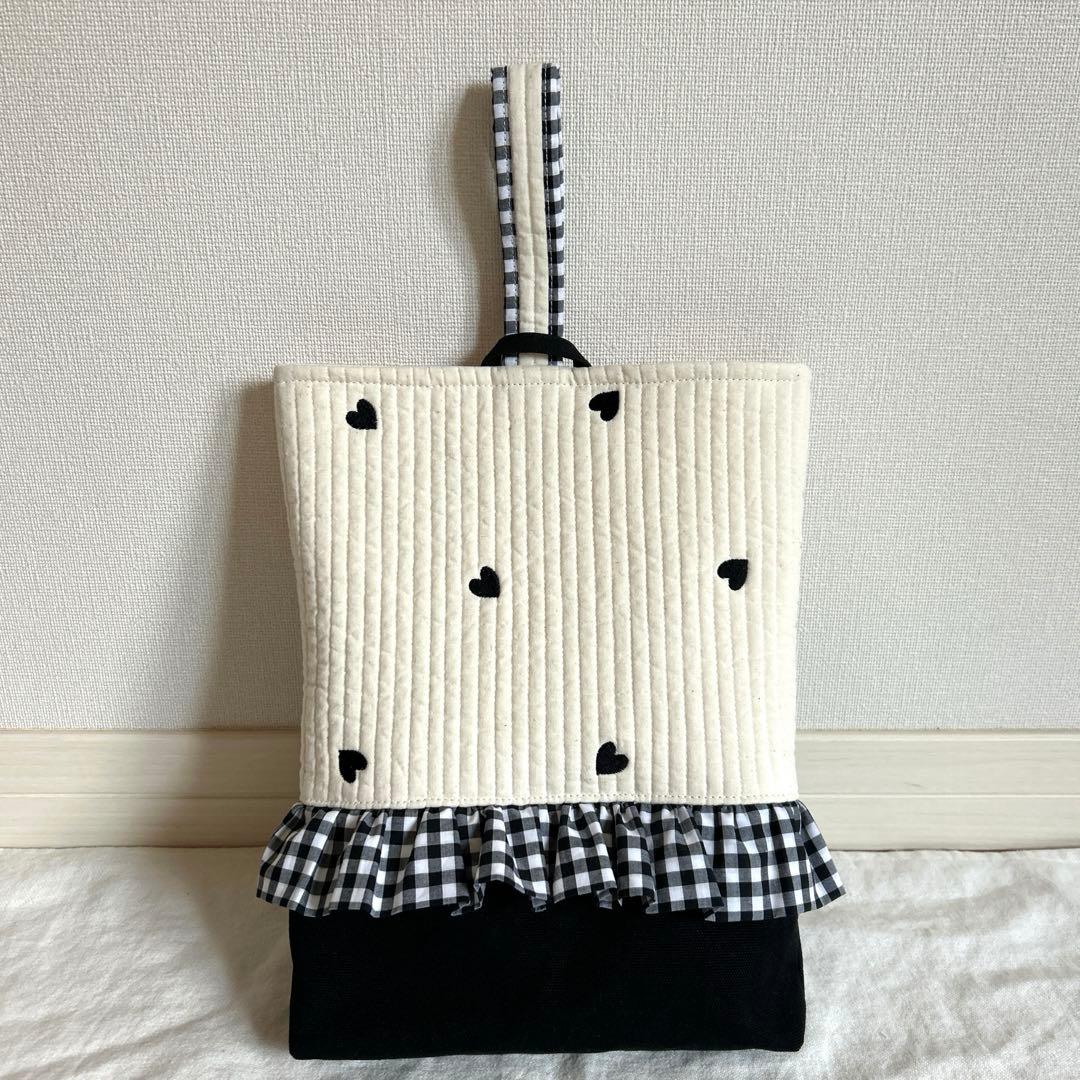メー❤︎翌日発送！圧縮梱包！　【白地黒ハートヌビ×黒チェック】　女の子