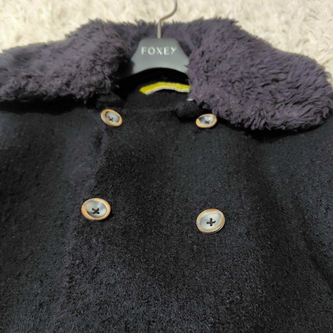 【美品♡人気縮絨ウール】45R　ベルテッドダブルボタンコート　黒　襟取り外し可