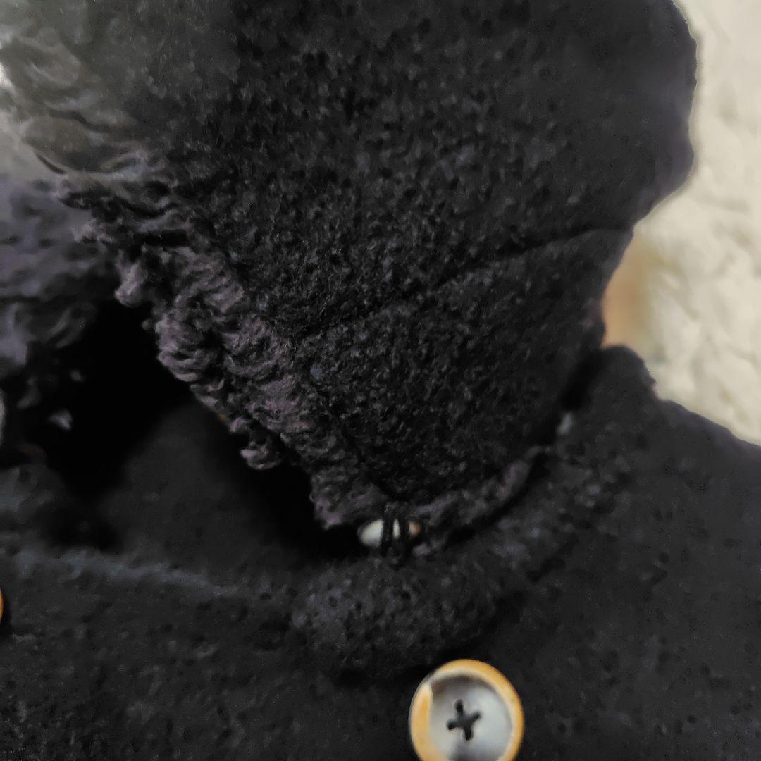 【美品♡人気縮絨ウール】45R　ベルテッドダブルボタンコート　黒　襟取り外し可