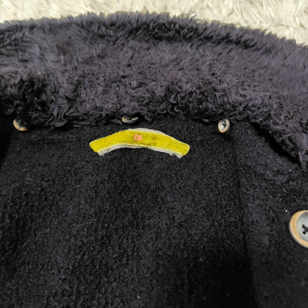 【美品♡人気縮絨ウール】45R　ベルテッドダブルボタンコート　黒　襟取り外し可