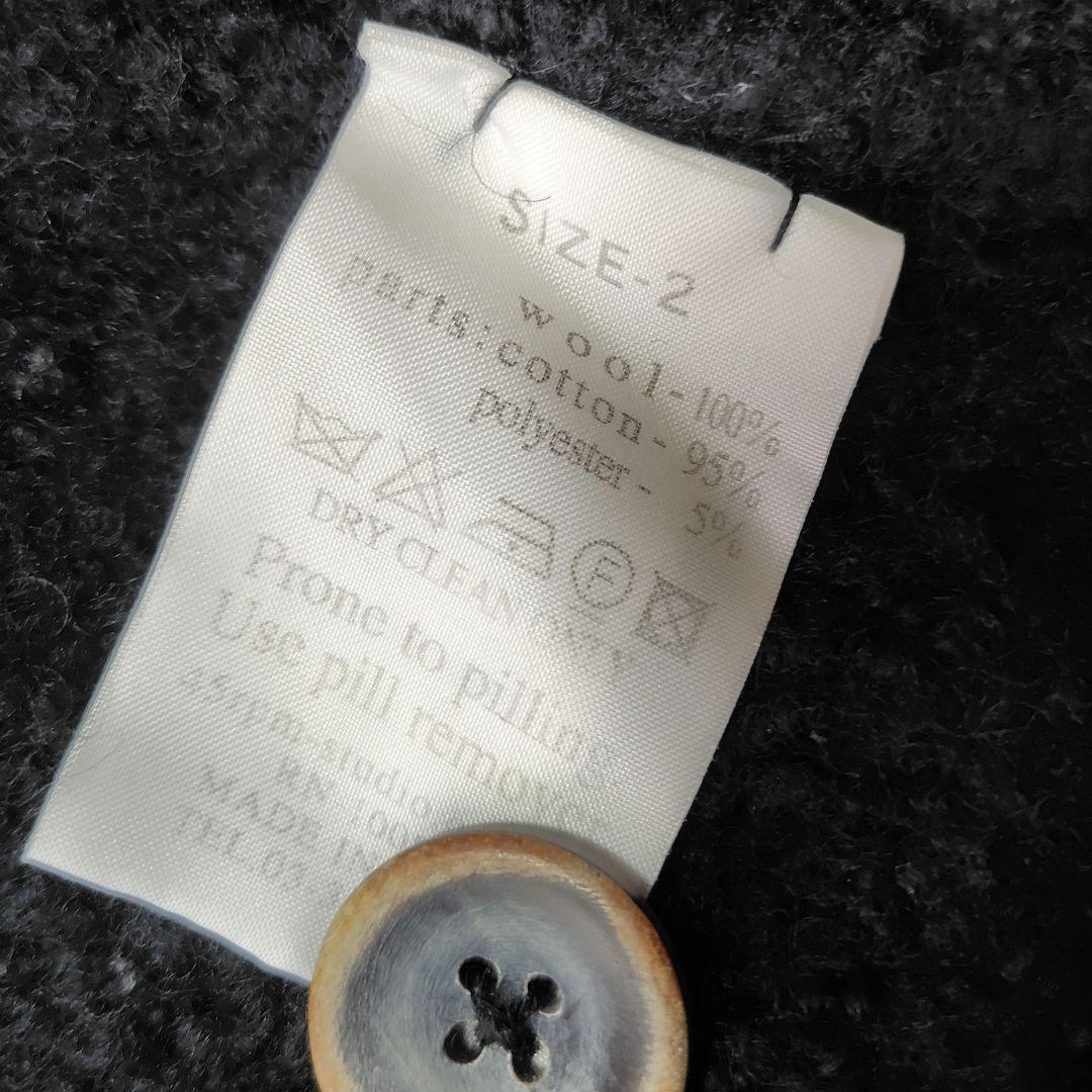 【美品♡人気縮絨ウール】45R　ベルテッドダブルボタンコート　黒　襟取り外し可