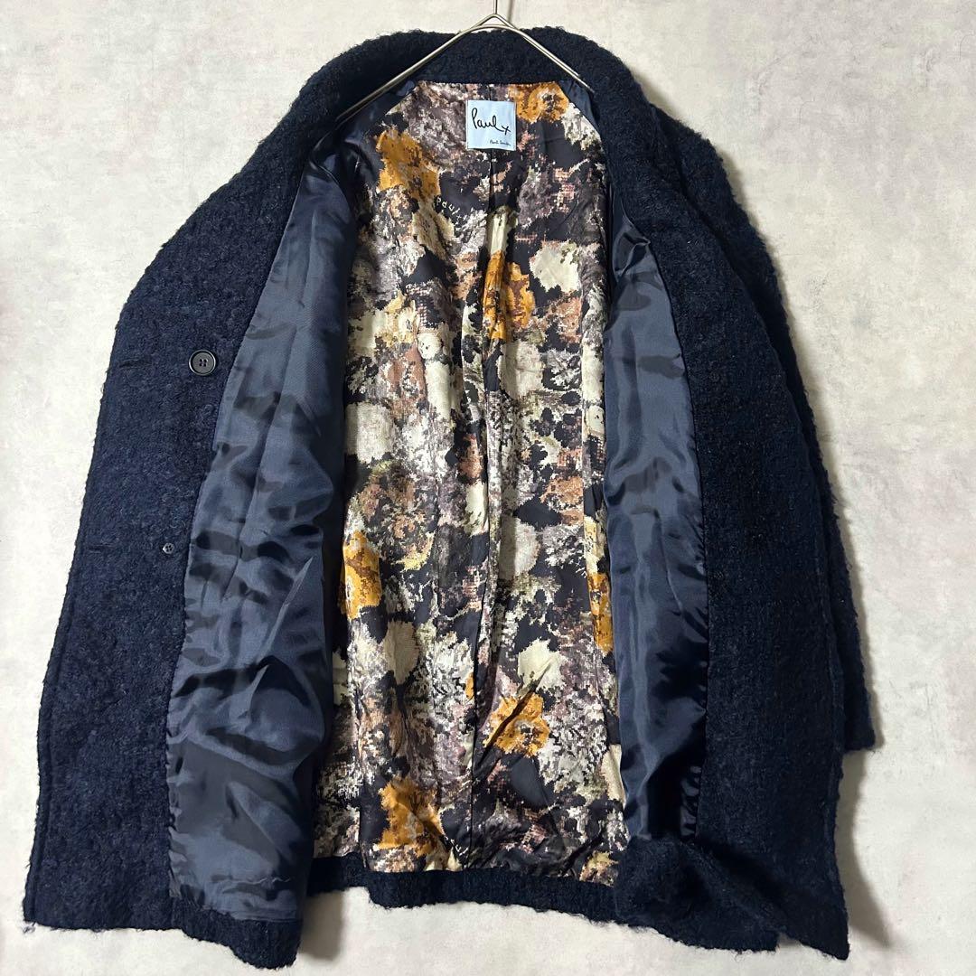 ポールスミス チェスターコート XXL モヘヤ 花柄 くるみボタン ネイビー