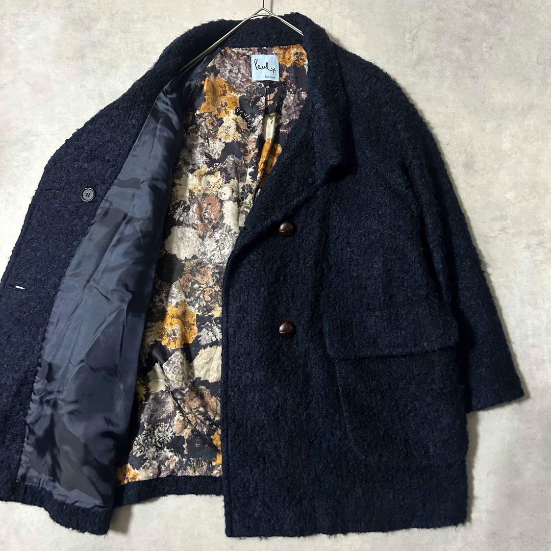 ポールスミス チェスターコート XXL モヘヤ 花柄 くるみボタン ネイビー