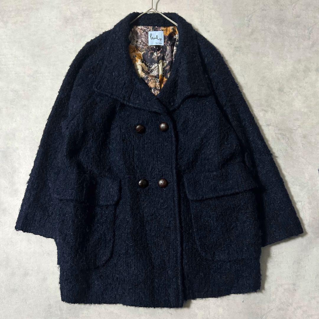 ポールスミス チェスターコート XXL モヘヤ 花柄 くるみボタン ネイビー