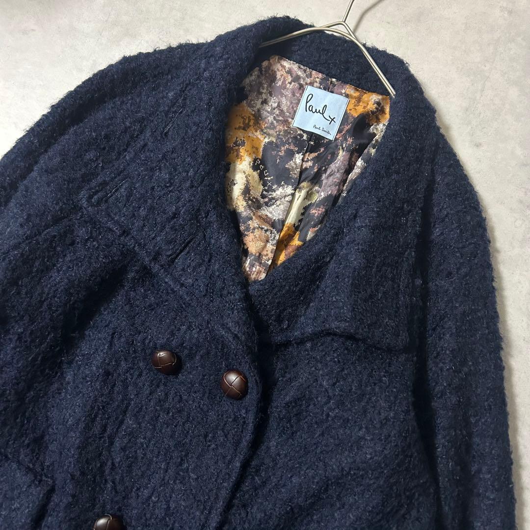 ポールスミス チェスターコート XXL モヘヤ 花柄 くるみボタン ネイビー