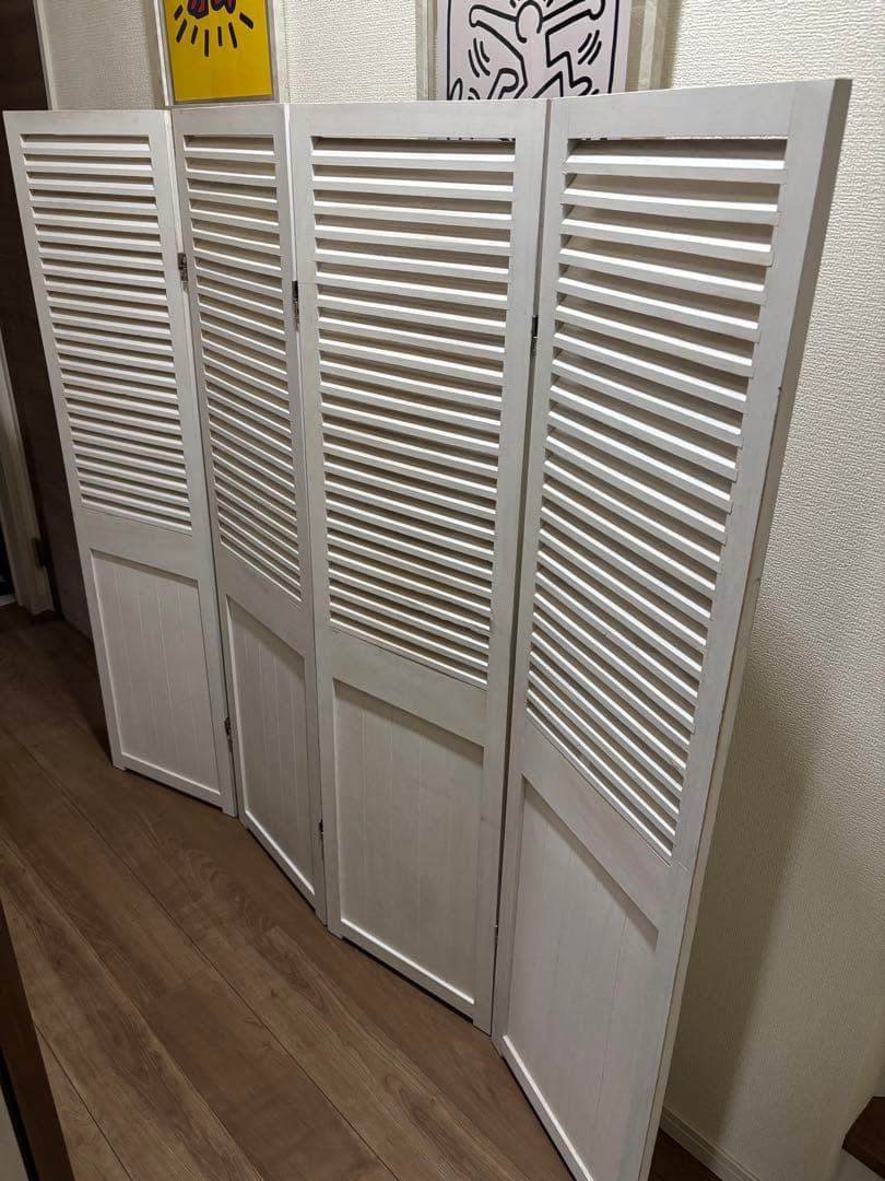 4連　パーテーション　ルーバー　アンティーク　ホワイト