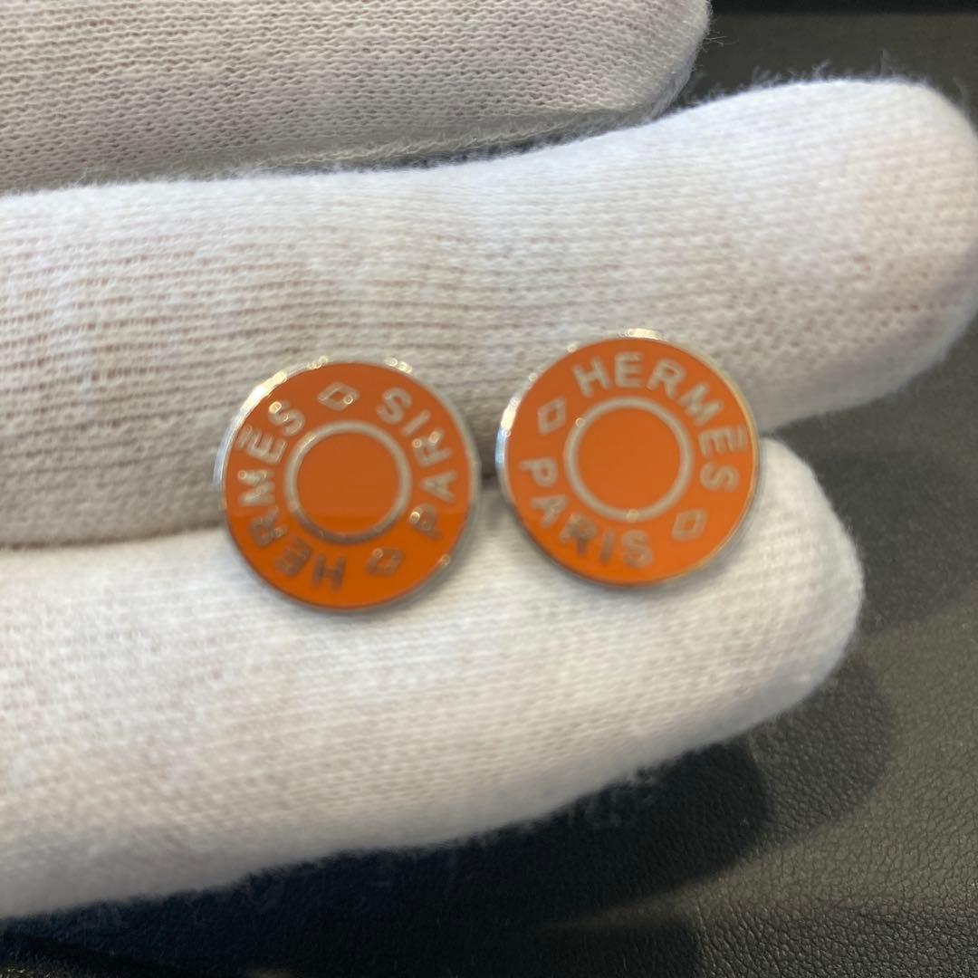 【超美品】HERMES カフリンクス オレンジ