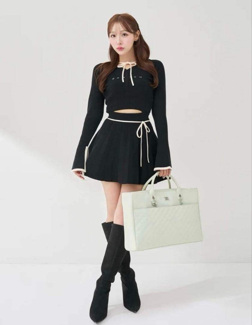 Darich ウエストオープンリボンデザインニットミニワンピース フリーサイズ