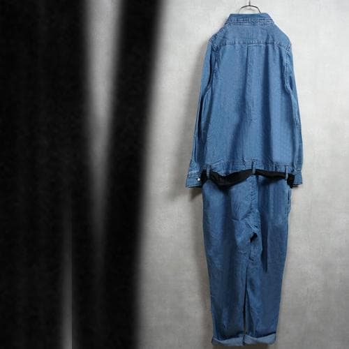 mode デニム オールインワン つなぎ レース