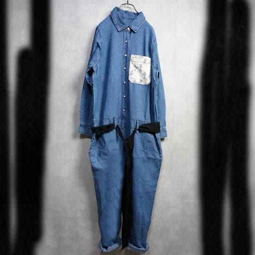 mode デニム オールインワン つなぎ レース