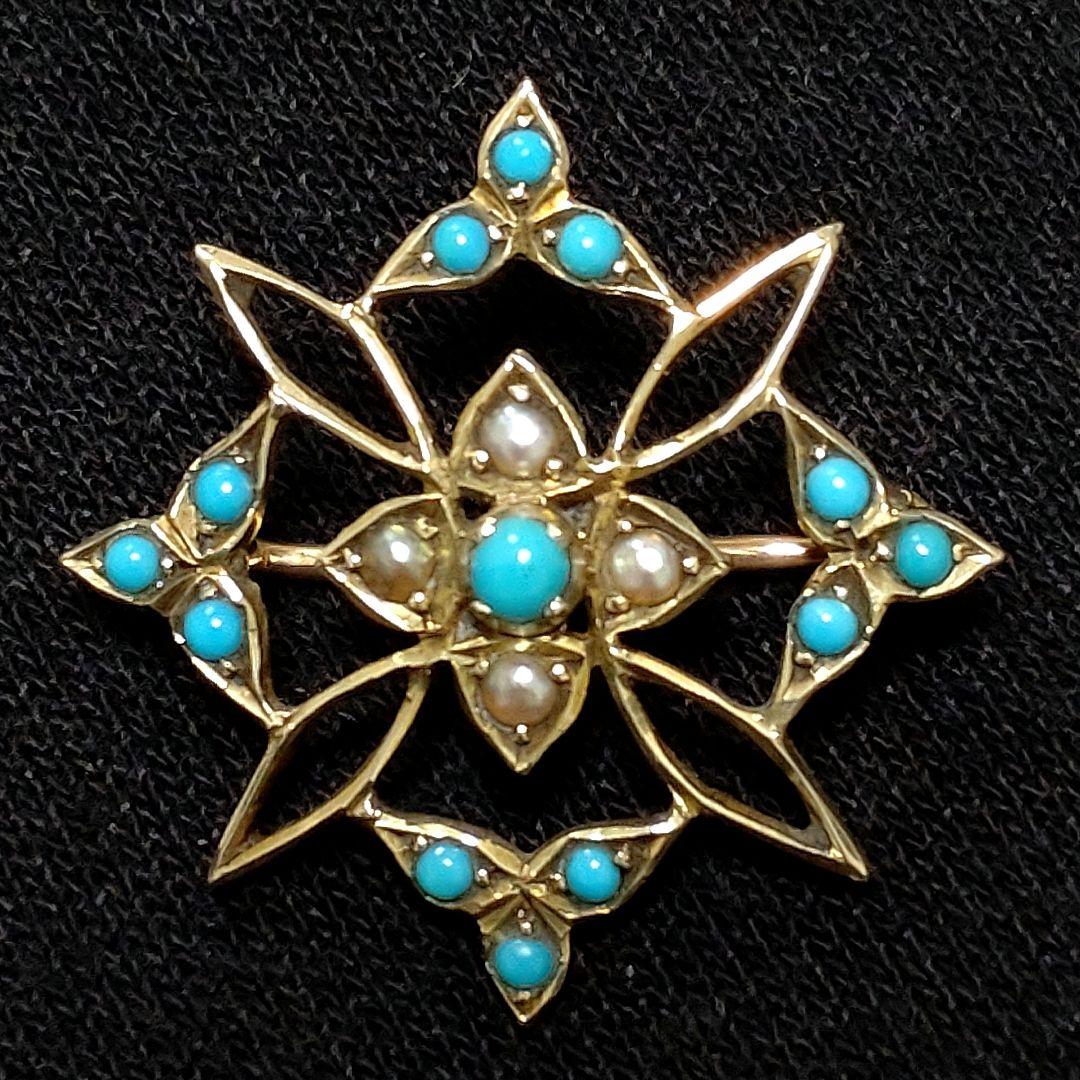 JA053ペンダント＆ブローチ with ターコイズ シードパール9ct