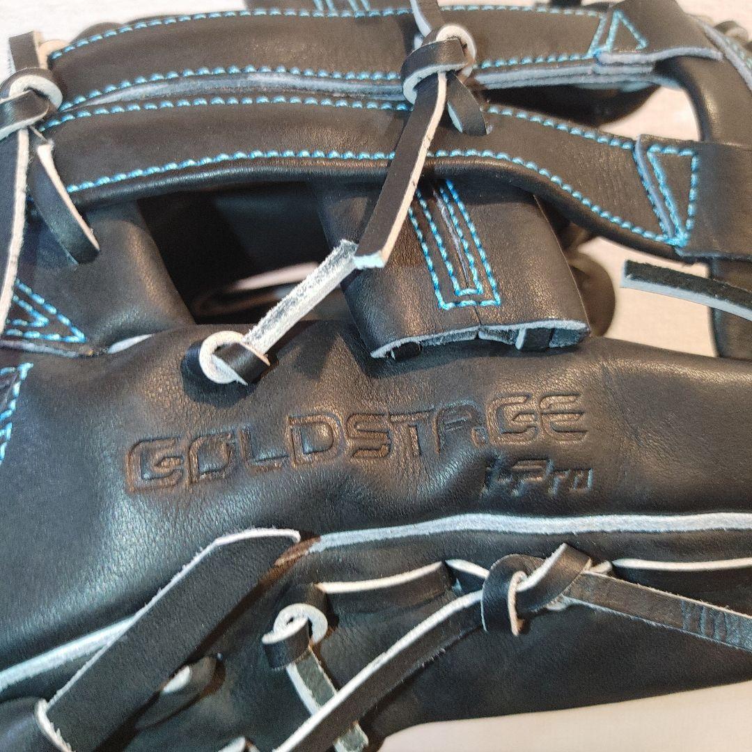 ASICS　ゴールドステージ　硬式　外野　ブラック×ブルーステッチ 湯もみ