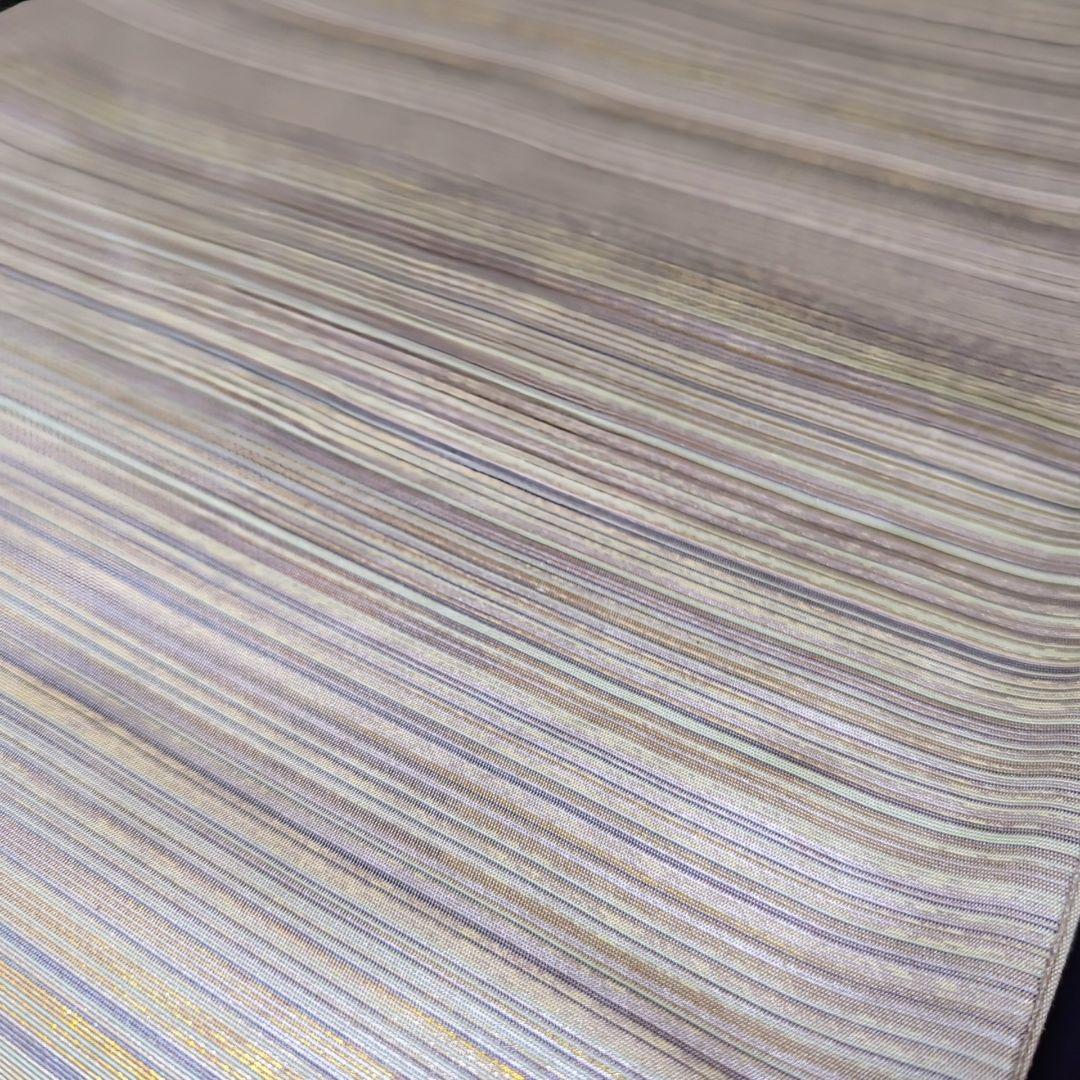 H-691 袋帯 正絹 六通 シンプル 縞模様