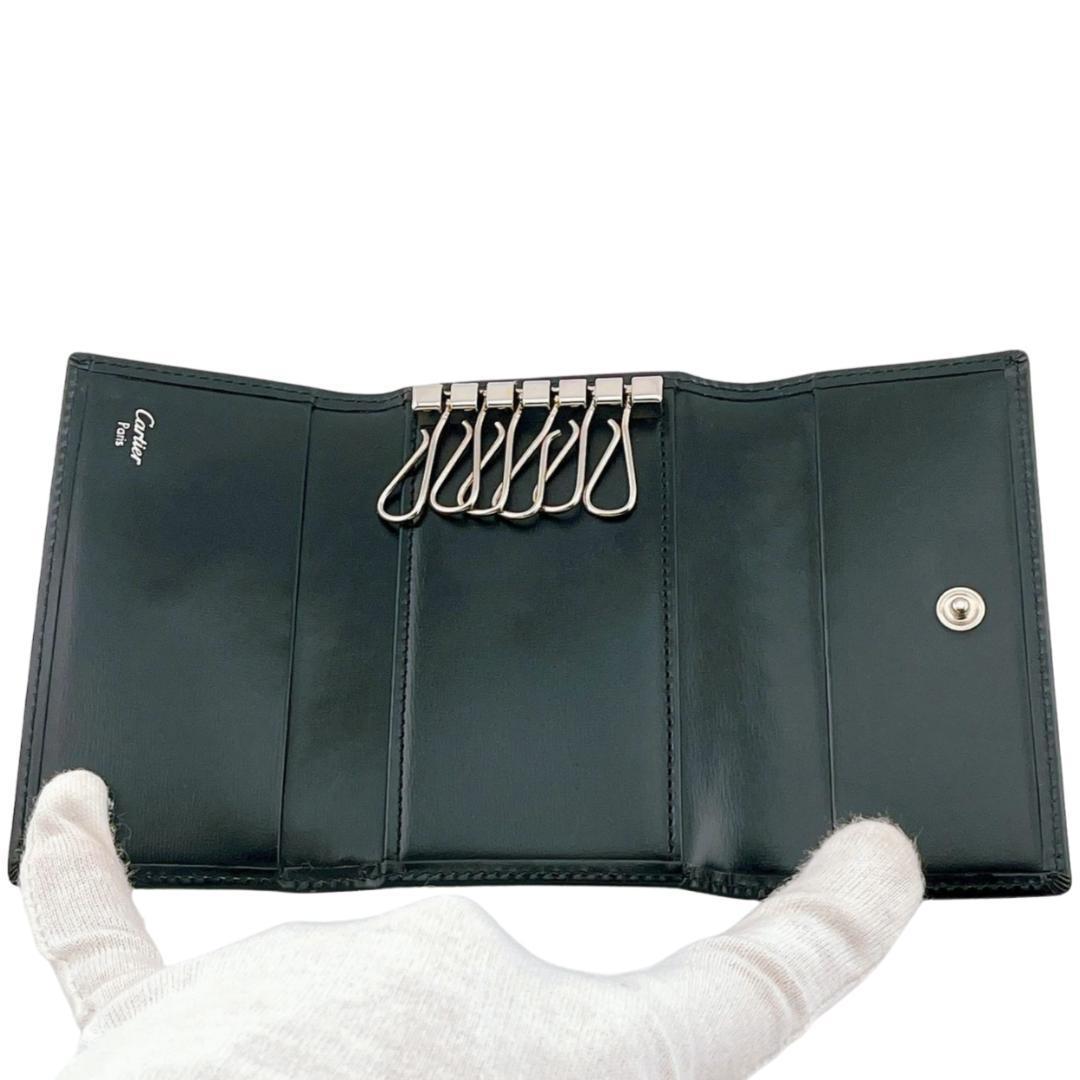 カルティエ パシャライン 6連 キーケース 鍵入れ ブラック系 シルバー金具