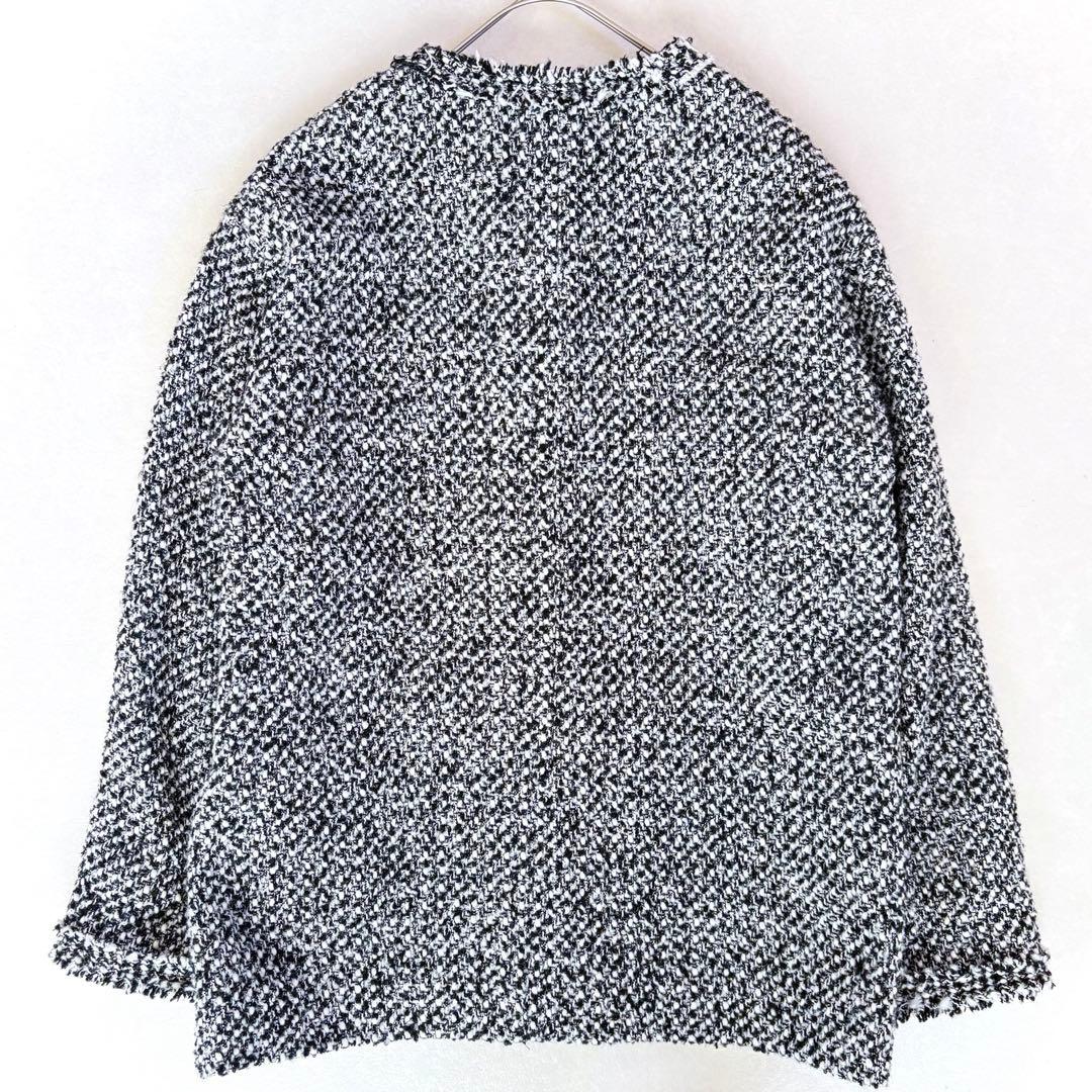 美品　リヴドロワ　ツイードフリンジジャケット　ノーカラー　金ボタン　オケージョン