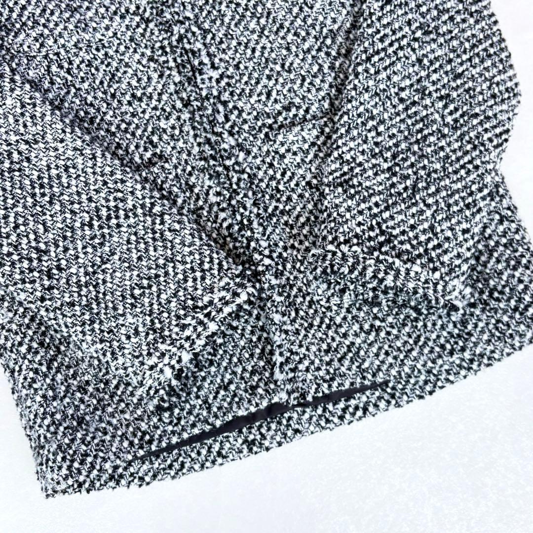 美品　リヴドロワ　ツイードフリンジジャケット　ノーカラー　金ボタン　オケージョン