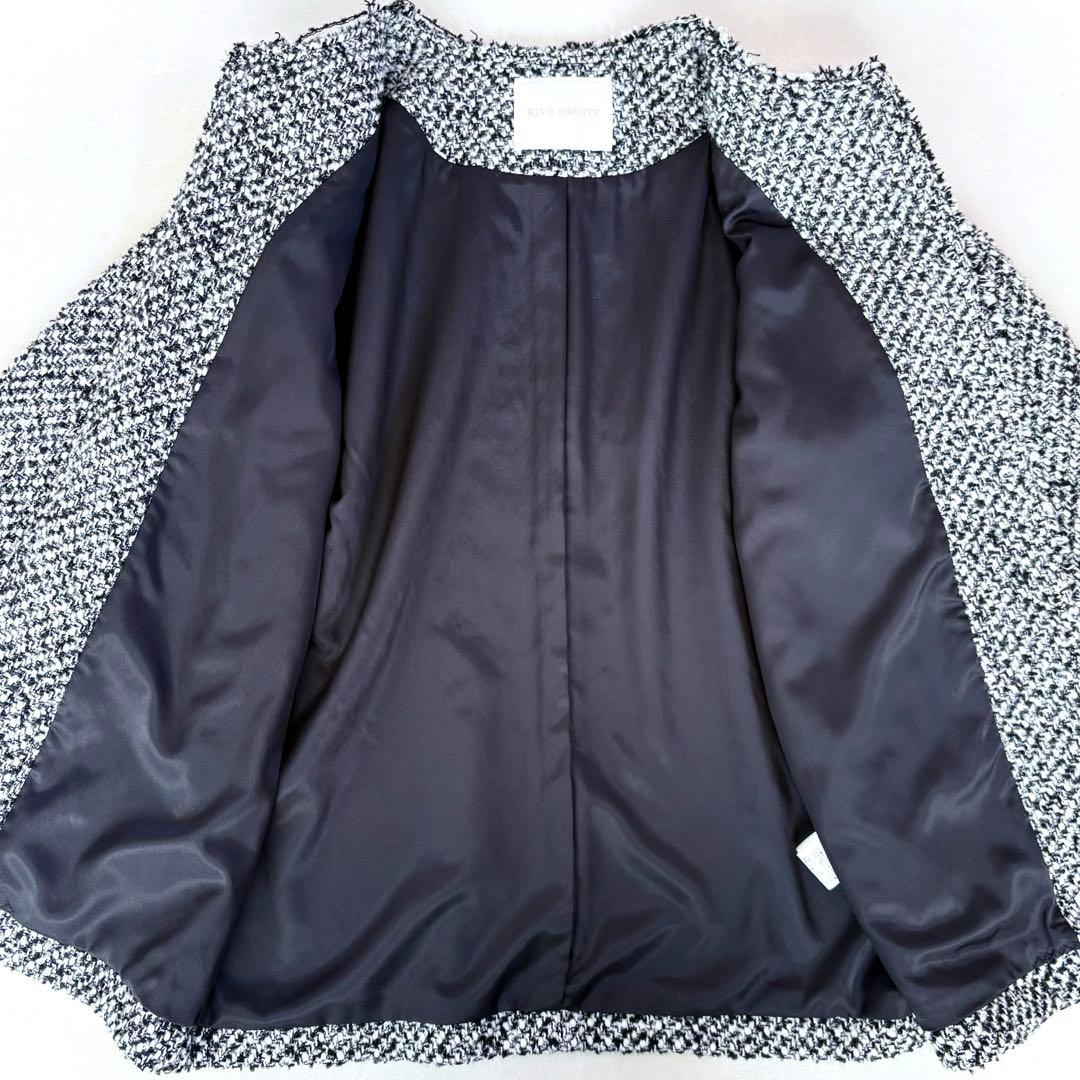 美品　リヴドロワ　ツイードフリンジジャケット　ノーカラー　金ボタン　オケージョン