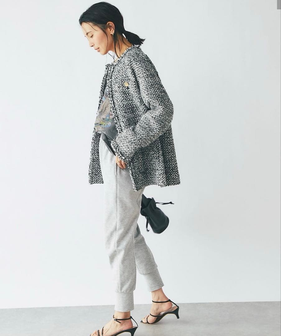 美品　リヴドロワ　ツイードフリンジジャケット　ノーカラー　金ボタン　オケージョン