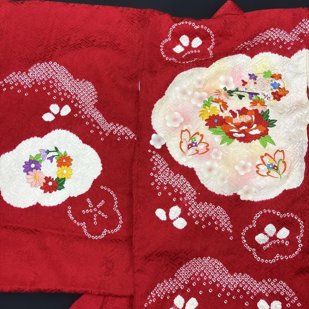 きよみん祝い箱付き絞り染、刺繍美術、桶絞り工芸　新品正絹産着純四季花刺繍文