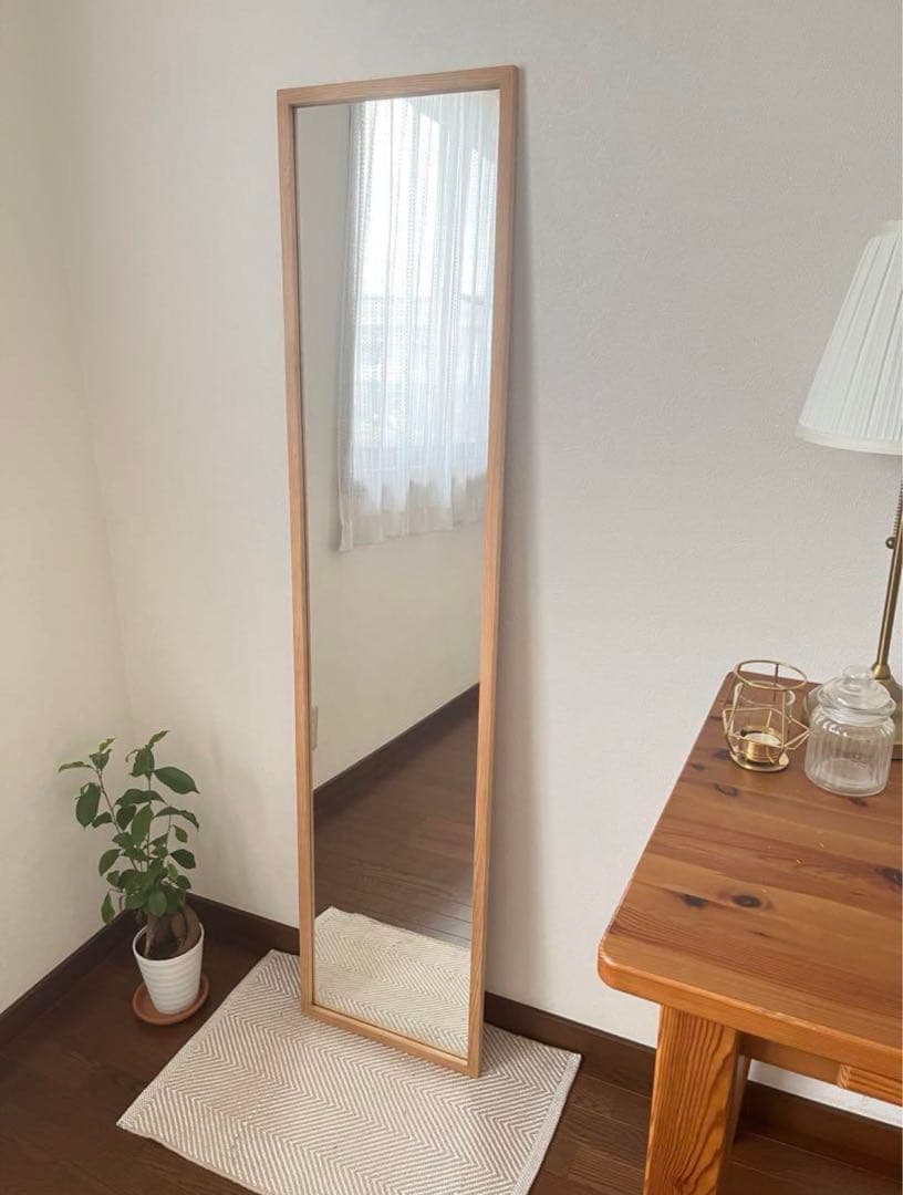 【日本製】全身鏡　立て掛け壁掛けミラー　アンティーク調