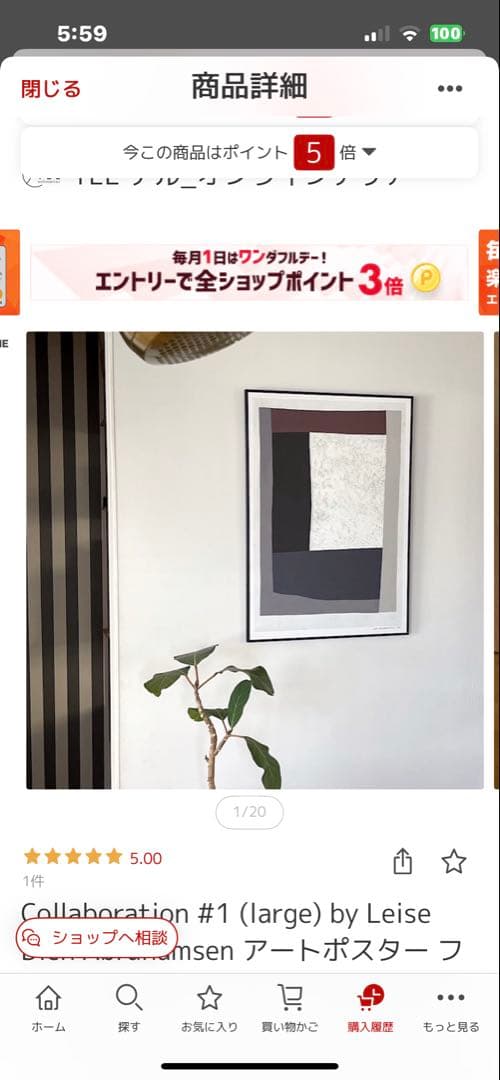 最終価格アートポスター フレーム付 50x70cm北欧2024年16500円購入