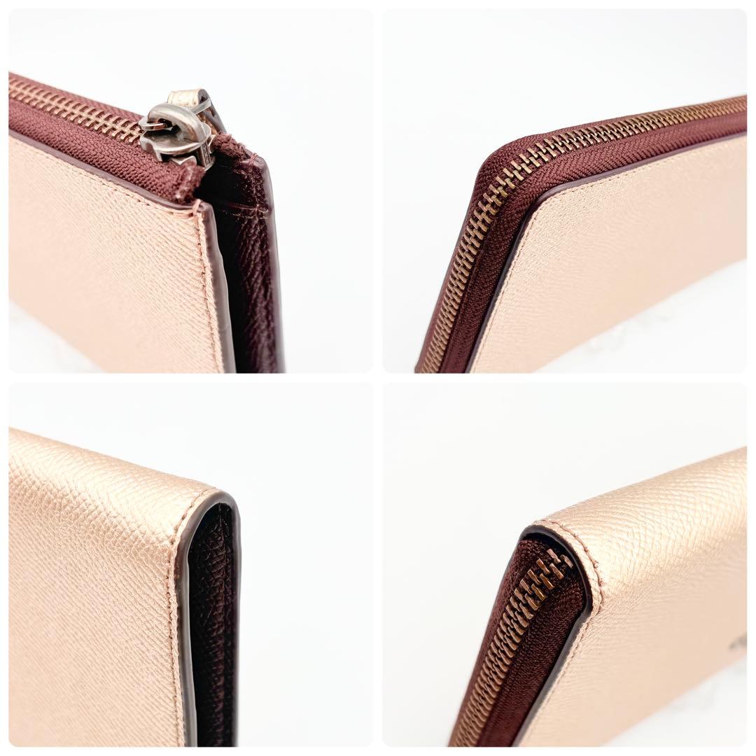 【超美品】COACH コーチ L型ファスナー長財布 メタリック ピンクゴールド