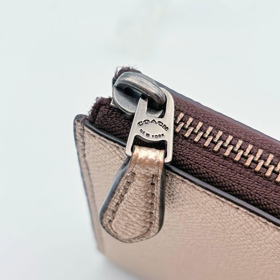 【超美品】COACH コーチ L型ファスナー長財布 メタリック ピンクゴールド